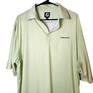 Footjoy Polo Shirt Mens XL Green White Checked Amelia National Logo Golf Preppy